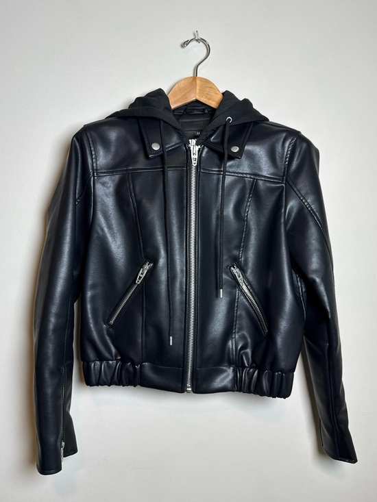 Blank NYC Jackets & Blazers - BlankNYC | Faux Leather Moto Jacket with Removable Hood | Black | Size Medium